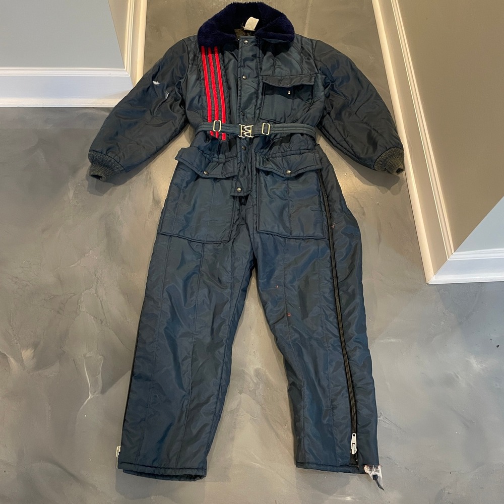 VTG Walls Blizzard-Pruf Snowmobile Ski Suit Navy Blue Red Stripes M 70s Retro